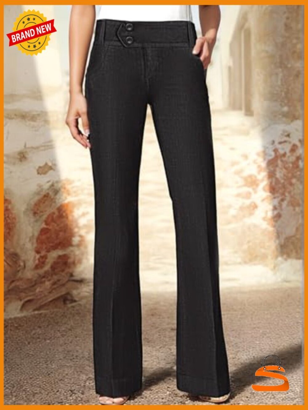 Bootcut Dress Pants Mid Rise Double Button Work Slacks - Picture 2 of 6